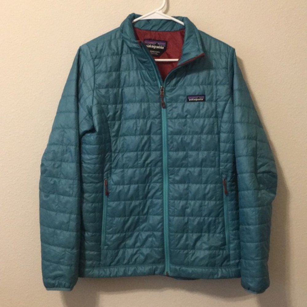 Patagonia Womens Medium Nano puff Jacket Coat Teal Full Zip Small (S)